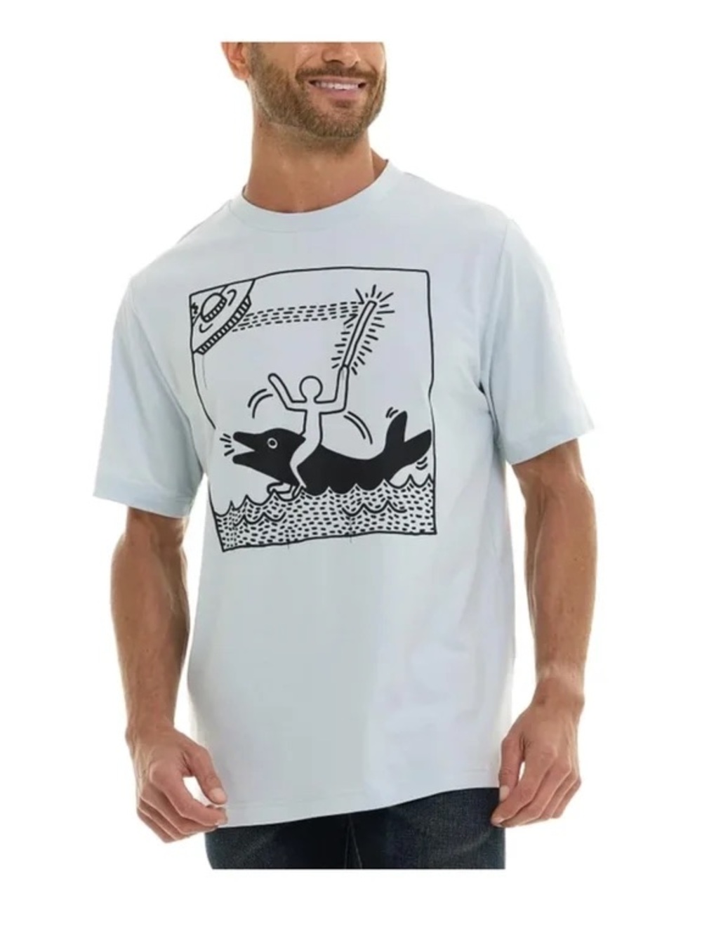 Keith Haring Men Light Blue Graphic Crewneck Tee, Medium & Large Available- NWT